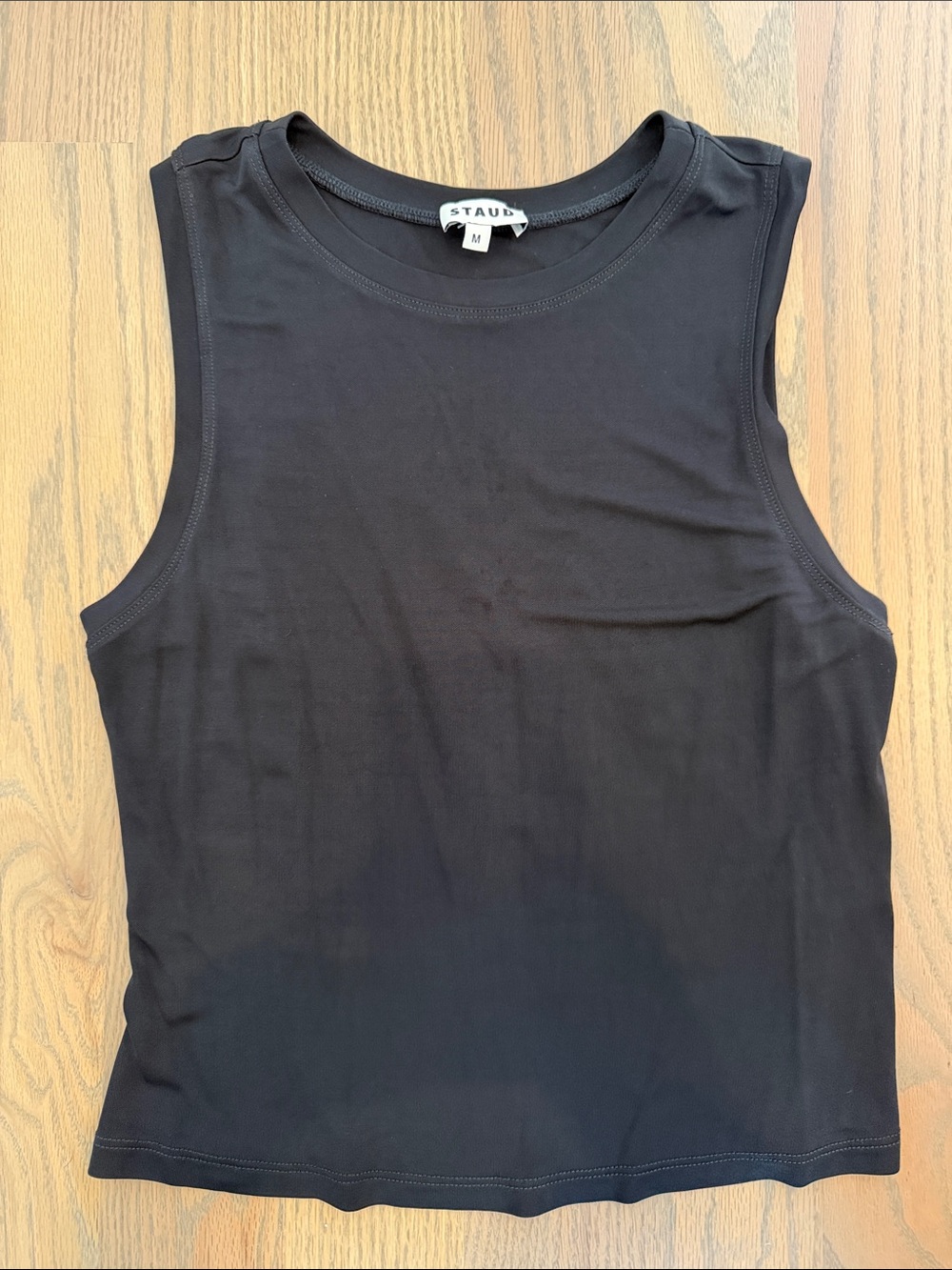 STAUD Black Ribbed Crewneck Tank Top